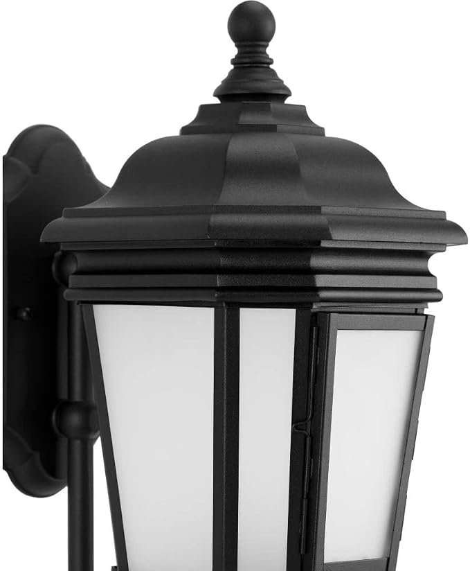 Progress Lighting Crawford Collection 1-Light Etched Glass New Traditional Outdoor Medium Wall Lantern Light Textured Black