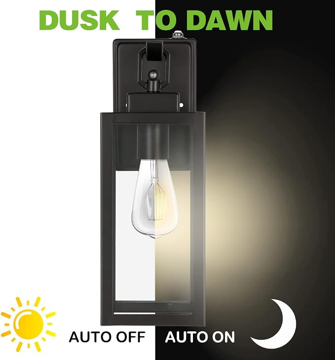 hykolity Large Dusk to Dawn Outdoor Lighting, 18 Inch Outdoor Wall Lights | Waterproof Outdoor Wall Lanterns, Black Exterior Wall Sconce Fixture, Outdoor Lights for House Patio Porch Garage, 2 Pack