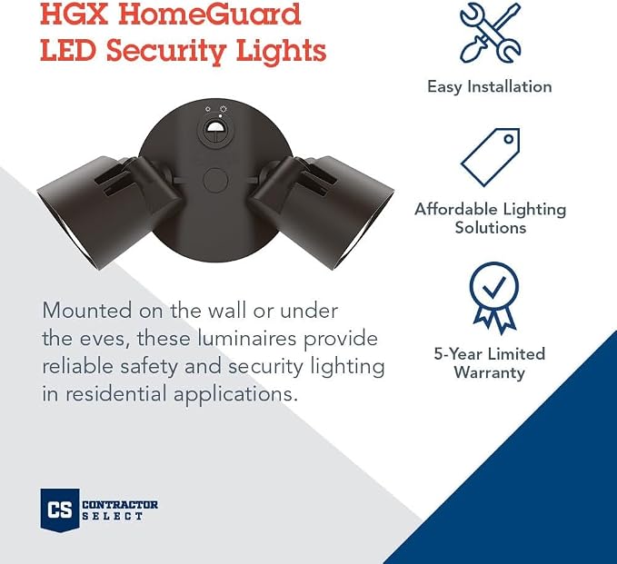 Lithonia Lighting HomeGuard 2-Light LED Outdoor Flood Lights, Dusk to Dawn | Dark Bronze Outdoor LED Lights, Adjustable Lumens, 4000K Cool White, Round Heads (HGX LED 2RH ALO 40K 120 PE DDB)