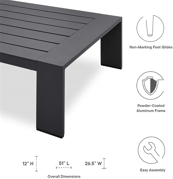 Modway Tahoe Aluminum Outdoor Patio Coffee Table in Gray