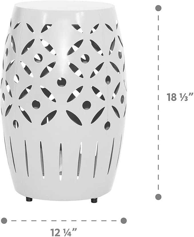 ABBLE Round Patio Outdoor Indoor Lace Cut Steel Side Table, Patio Garden Table, Coffee End Table Nightstand for Small Spaces,Living Room,Front Porch,Poolside, White