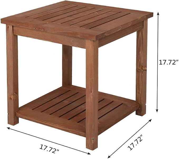 Wood Outdoor Side Table with Storage Shelves, Outdoor Side Table, Small End Tables for Patio, Wooden Accent Furniture for