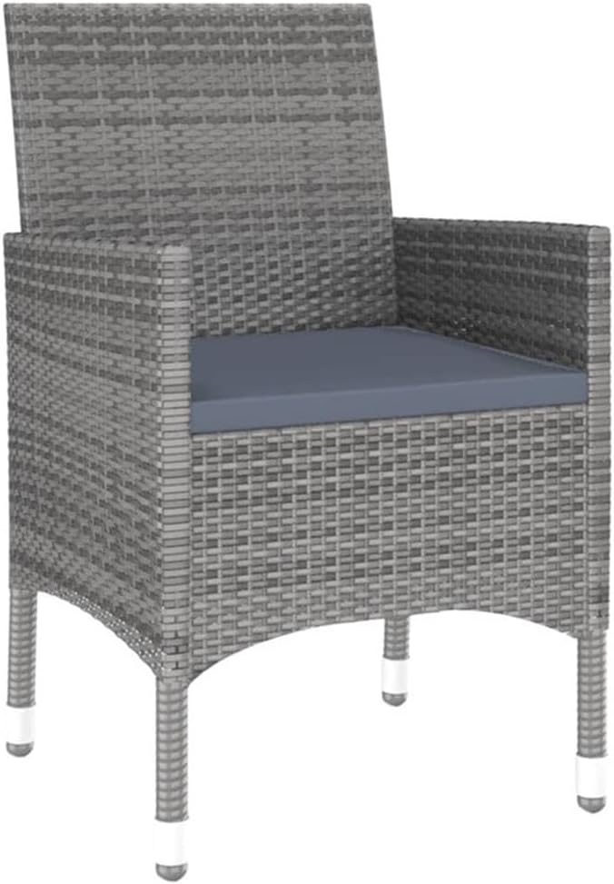 Afuera Living 3-Piece Poly Rattan Garden Dining Set, Gray Finish, Weather-Resistant with Powder-Coated Steel Frame, Round Table 23.6in Wide x 29.5in Tall, Plush Cushioned Chairs, Ideal for Patio or