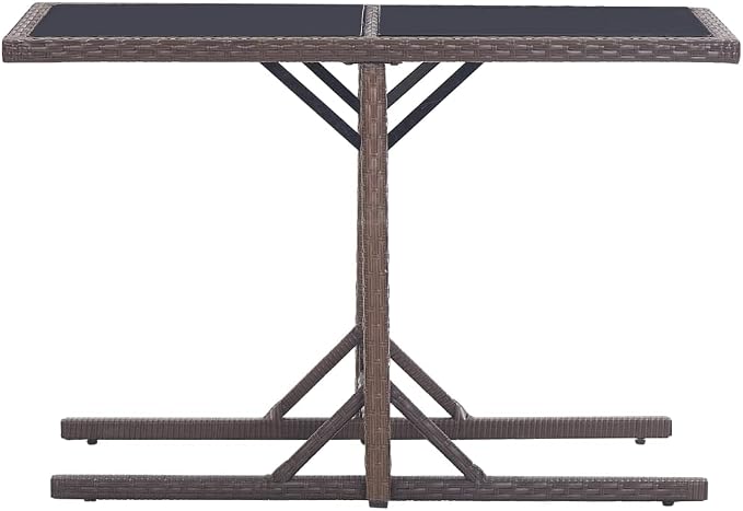 Patio Dining Set 3 Piece Brown Outdoor Rattan Table and 2 Chairs with Glass Top Powder Coated Steel Frame Weather Resistant for Garden Backyard Porch