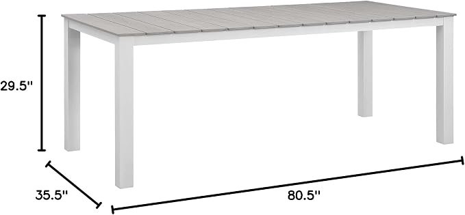 Modway Maine 80" Outdoor Patio Dining Table in White Light Gray