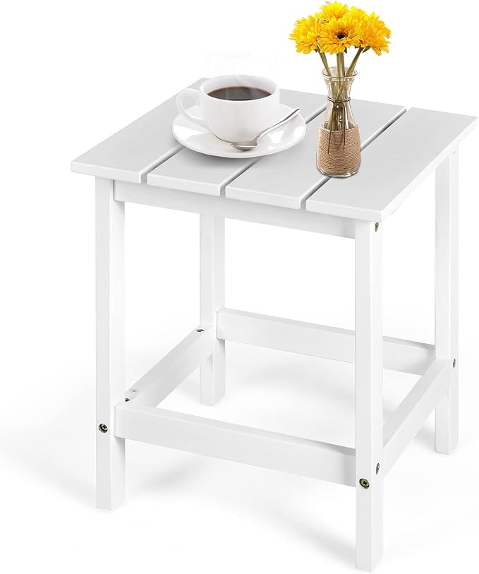 Tangkula Square Outdoor Side Table, Adirondack Table, Outdoor Indoor Chairside End Tables, Weather Resistant, Patio Side Table for Lawn Garden Balcony Backyard Living Room (1, White-Square)