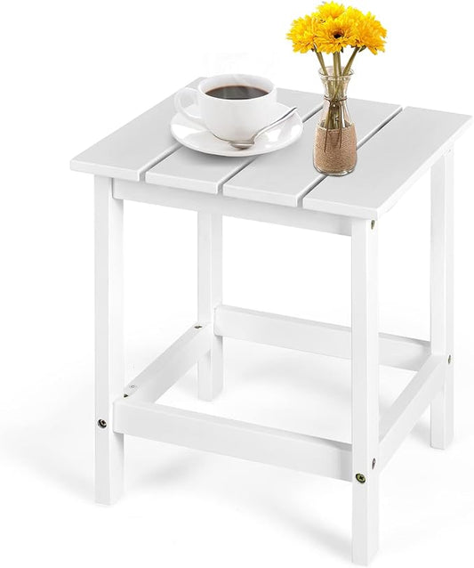 Tangkula Square Outdoor Side Table, Adirondack Table, Outdoor Indoor Chairside End Tables, Weather Resistant, Patio Side Table for Lawn Garden Balcony Backyard Living Room (1, White-Square)