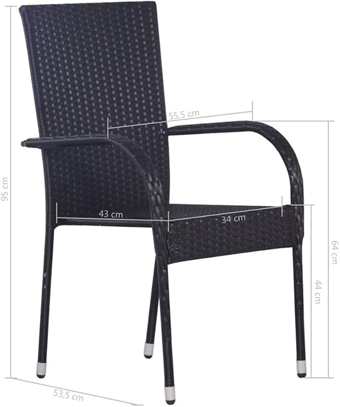 BOWERY HILL 5-Piece Contemporary Patio Dining Set, Weather-Resistant PE Rattan and Steel, Black/Natural Finish, Stackable Chairs, 59.1 x 35.4 x 28.3 in., Outdoor Garden Terrace Furniture for 4