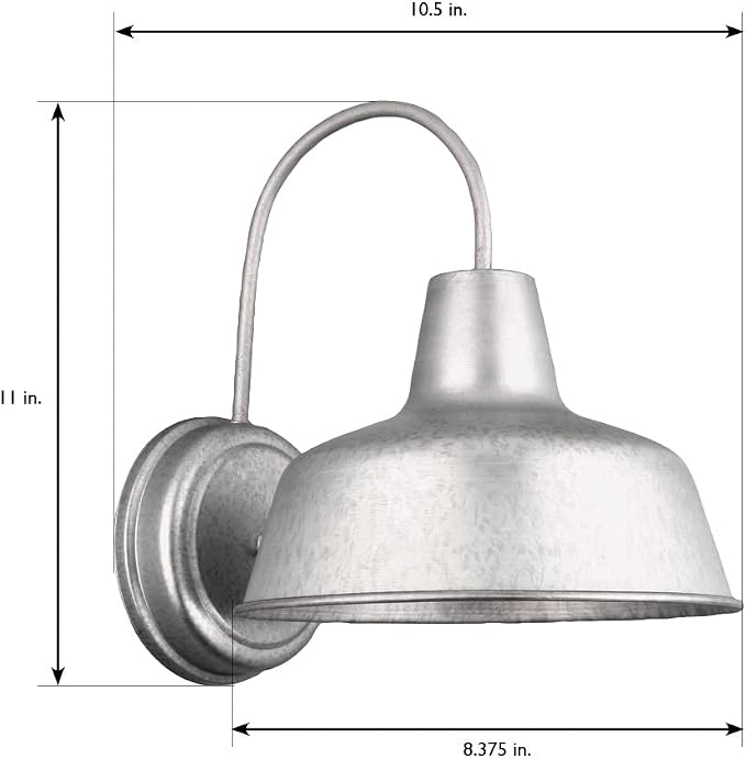 Design House Mason Farmhouse Gooseneck Barn Light, Outdoor Exterior Porch or Patio Wall Light Fixture, Galvanized Gray Paint, 8 Inch Diameter, 1-Pack, 520965 | Wall Mount, Modern Farmhouse, Steel, Lighting, 520965