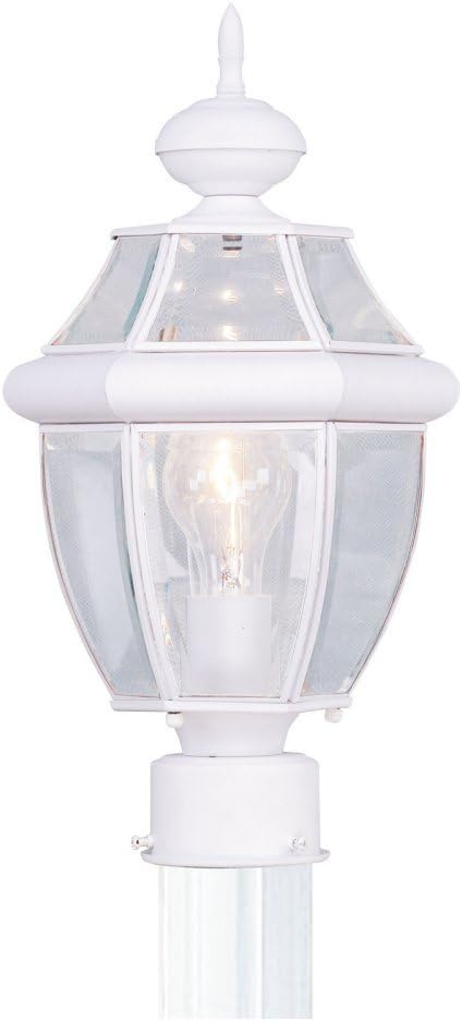 Livex Lighting 2153-03 Post Light Fixture, White | Clear Beveled Glass Shades
