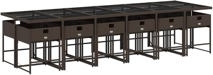 13 pcs Set Patio Dining Set & Garden Dining Set Brown PE Rattan Balcony Furniture Outdoor Dining Set for Backyard Front Porch Lawn 129.9 x 41.7 x 28.7 in