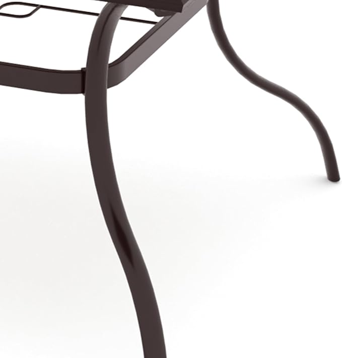 Anmutig Outdoor Dining Table with Square Wooden-Like PVC Table Top and Umbrella Hole for Bistro, Garden, Poolside, Backyard -Laminated Top Brown Metal Steel Frame