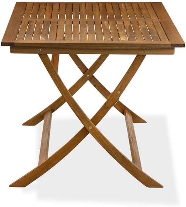 Pemberly Row 5-Piece Patio Dining Set, Rectangular Table and Foldable Chairs, Natural Oil Finish, Contemporary Outdoor Furniture, Compact Design for Modern Patios and Small Gatherings