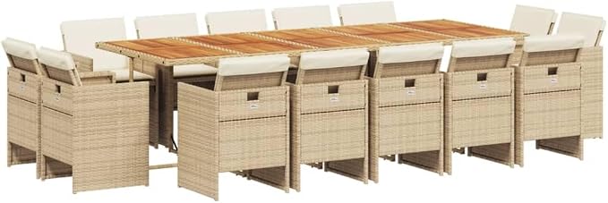 15-Piece Outdoor Patio Dining Set with Cushions Beige Poly Rattan Furniture Set for Backyard Garden Balcony
