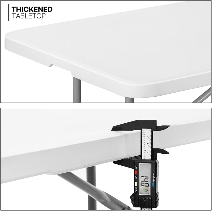 MoNiBloom 6Ft Folding Table, Heavy Duty Portable Plastic Dining Tables Fold in Half Indoor Outdoor Desk w/Handle, Lock for Camping Picnic Party, White