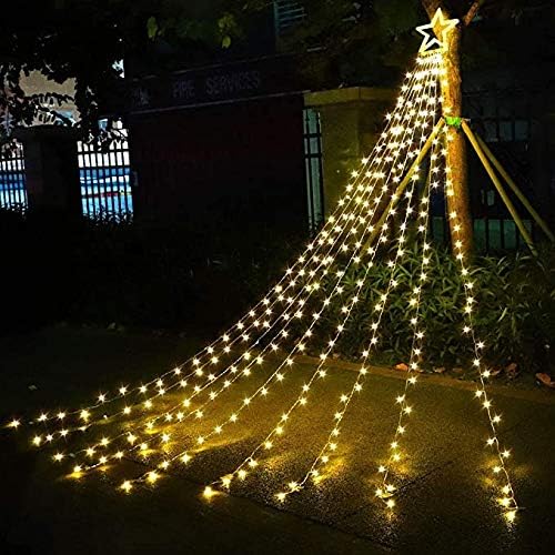 Christmas Decorations, Outdoor Christmas Lights, 320 LED Outdoor Christmas Tree String Lights with 12" Star Toppers [8 Modes& Waterproof] for Xmas New Year Holiday Decor (Warm White)
