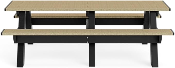 Standard 8 Foot Picnic Table Made of 100% Recycled Engineered Plastic Wood |Lifetime Durability, Low Maintenance Wood Look, Weather Resistant, Portable Picnic Table | Black/Weathered