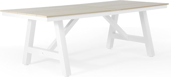 WestinTrends Cape May 90" HDPE Rectangle Outdoor Patio Dining Table with Umbrella Hole and Metal Frame, Sand