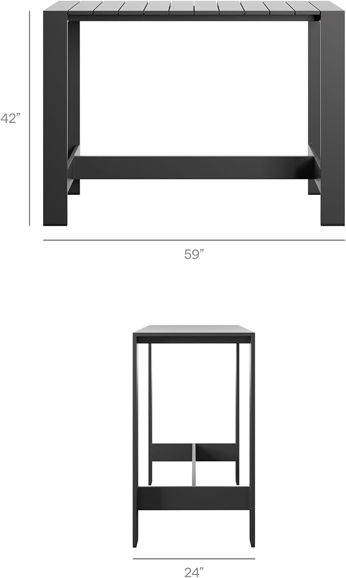 Modway Tahoe 5-Piece Outdoor Patio Bar Table Set in Gray