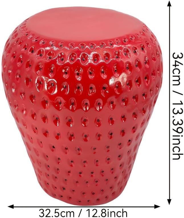 13.4" Red Strawberry Fruit Stool Side Table, Resin Garden Stool Plant Stand for Indoor Outdoor Home Decor, Multi-Purpose End Table Patio Furniture Housewarming Gift