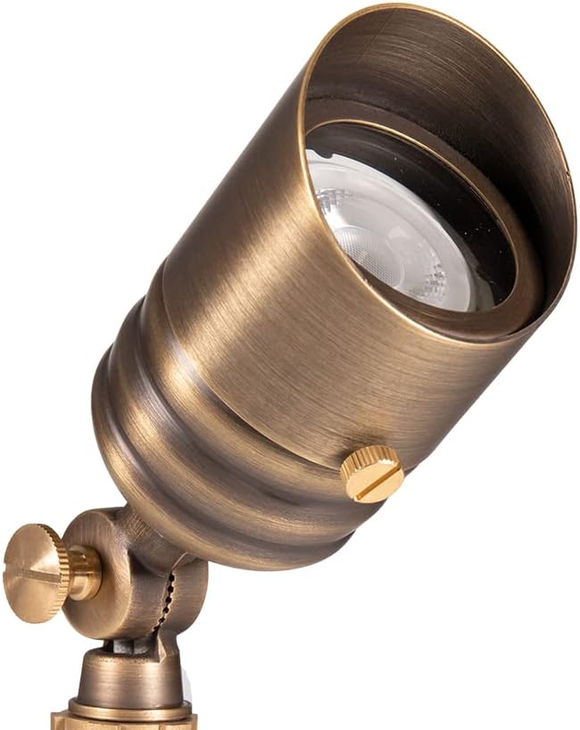 VOLT Fat Boy 12V Brass Outdoor Mini Spotlight (Bronze) with 5W 2700K Warm White 400 Lumen MR16 LED Bulb for Low Voltage Landscape Lighting of Yard, Lawn, Garden, Patio, Trees & House