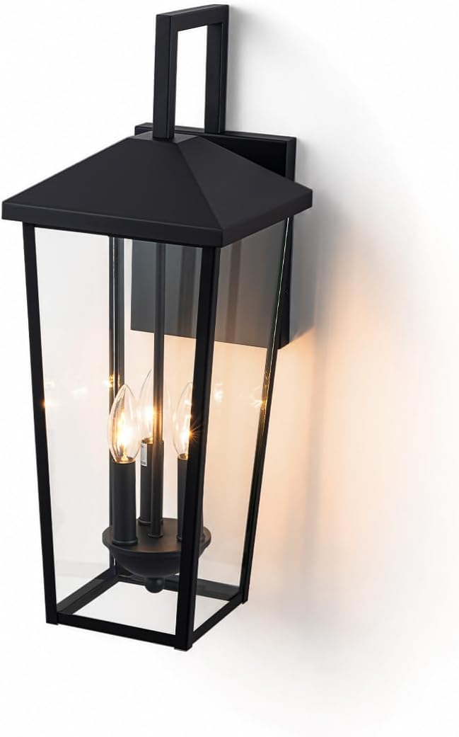 Outdoor Wall Lights Exterior Porch Sconces | Black, 22.5” Patio Wall Lighting Fixtures, Clear Glass,E12,Water Proof, for House,Yard,1 Pack