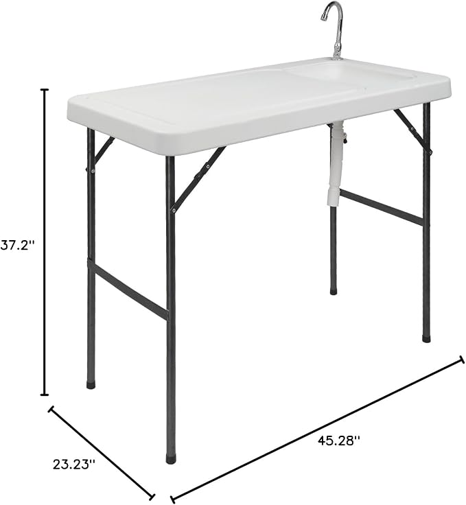 Outdoor Sink Fish Cleaning Table,Folding Fish Cleaning Table, Portable Camping Tables,Portable Camping with Cutting Tables with Sink Faucet,Outdoor Fillet Station for Picnic, White