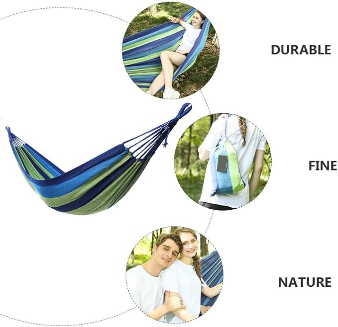 BESTonZON Double Camping Hammock Outdoor Portable Canvas Swing for Two Adults, Thickened Widened Hanging Garden Hammock for Travel and Patio Use, Blue