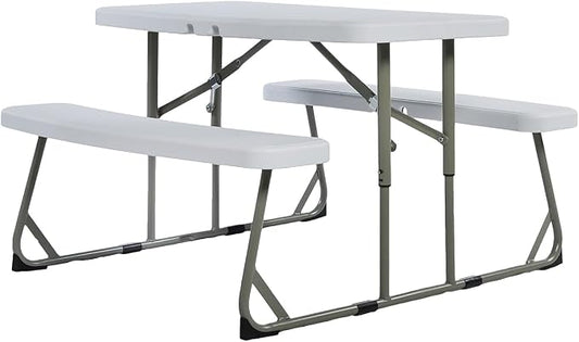 Flash Furniture Paige Easy-Fold Kids Outdoor Picnic Table and Benches - Commercial Grade Folding Plastic Play Table - Recommended for up to Age 5 - White
