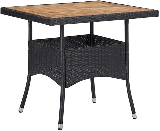 Afuera Living 5-Piece Garden Dining Set, Black/Cream White Poly Rattan, Medium, Square Acacia Wood Table and Cushioned Chairs, Powder-Coated Finish, Modern Indoor/Outdoor Patio Furniture for Balcony