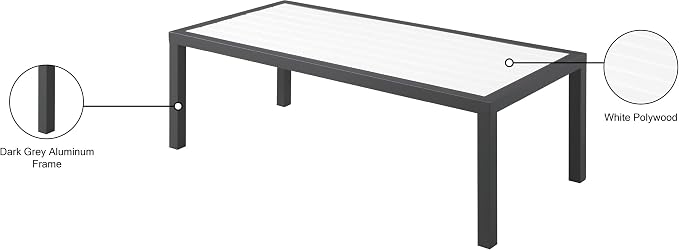 Meridian Furniture 372-C Nizuc Collection Modern | Contemporary Outdoor Patio Coffee Table with Durable Aluminum Frame