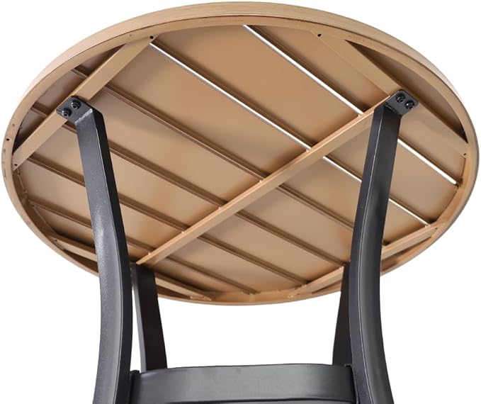 Outdoor Round Dining Table for 2, 27" Small Metal Wrought Iron Table, All Weather Patio Furniture Bistro Table for Deck, Yard, Porch - Honey Oak