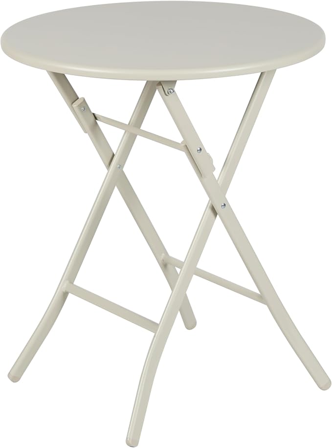 Round Foldable Table,Outdoor Patio Table with Stainless Steel Frame for Balcony, Garden, Patio and Indoor Use (Off-White)