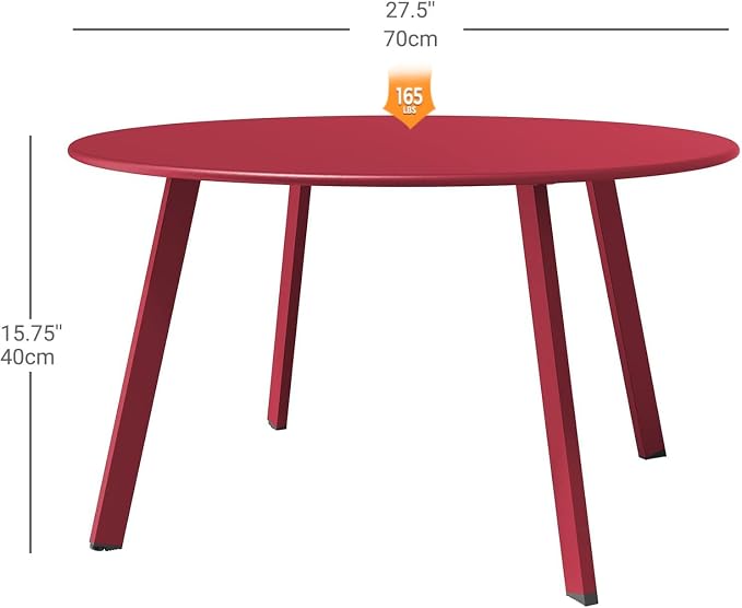 Grand patio Round Steel Patio Coffee Table, Weather Resistant Outdoor Large Side Table, (Red, 1PC)