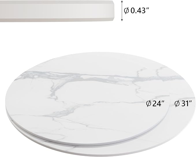 Round Table Top, 23.6” White Sintered Stone Tabletop, DIY Replacement & Cover Marble Desktop, Scratch & Wear Resistant, Easy to Clean, Suitable for Indoor & Outdoor