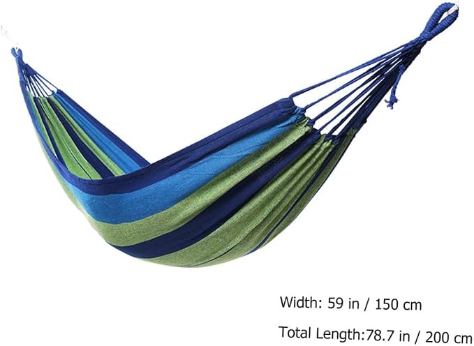 ORFOFE Double Canvas Hammock for Two Adults, Outdoor Travel Hanging Swing with Thickened Wide Blue Canvas, Portable Garden and Camping Hammock Suitable for Patio and Backyard