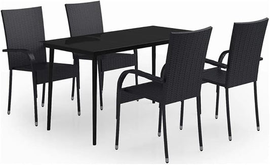 Afuera Living 5-Piece PE Rattan Garden Dining Set, Powder-Coated Steel, Black Finish, Weather-Resistant Outdoor Patio Table and 4 Chairs, Sleek Contemporary Style for Terrace or Balcony Dining