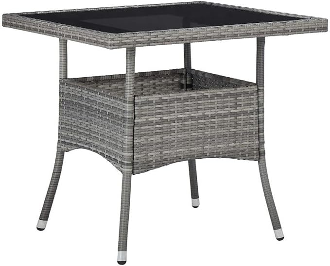 Bowery Hill Contemporary 5 Piece Patio Dining Set, Steel Frame with Poly Rattan and Acacia Wood, Gray and Black Finish, Weather-Resistant Cushions, Square Table and Armchairs, Outdoor Garden Furniture