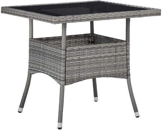 Bowery Hill Contemporary 5 Piece Patio Dining Set, Steel Frame with Poly Rattan and Acacia Wood, Gray and Black Finish, Weather-Resistant Cushions, Square Table and Armchairs, Outdoor Garden Furniture