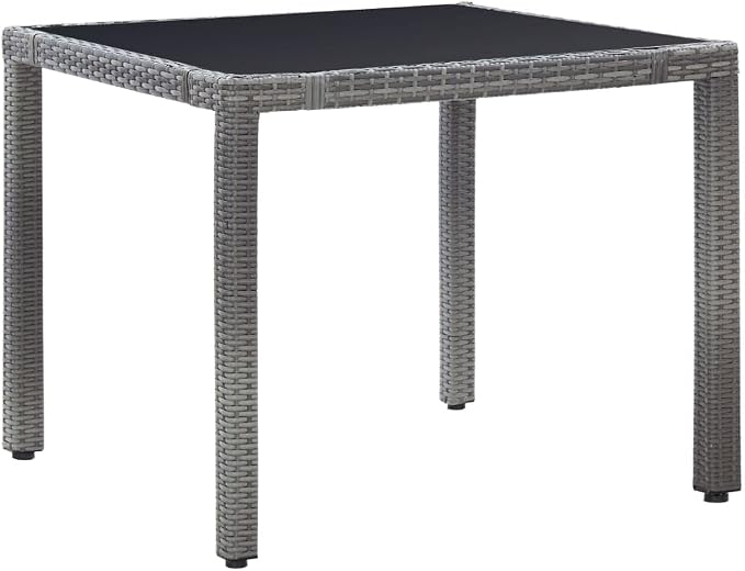 5 Piece Patio Dining Set with Cushions Poly Rattan Gray Outdoor Table and Chairs Tempered Glass Top for Garden Deck Backyard
