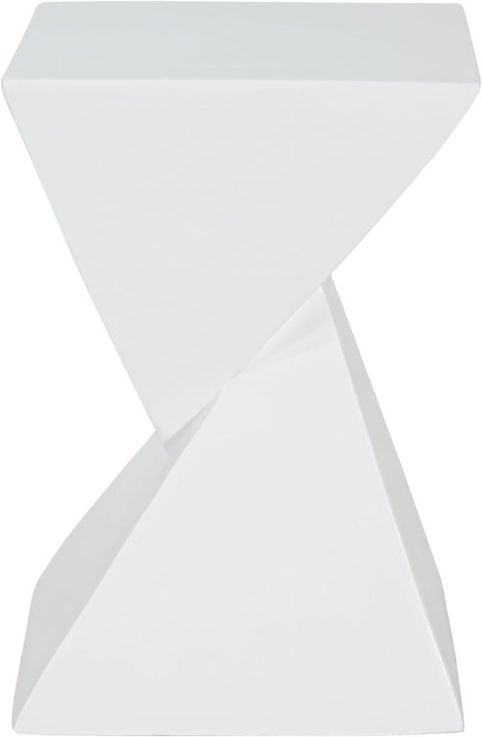 Merax Modern Concrete Side Table with Hourglass Design - Hand-Painted Wood Finish Accenttable for Indoor/Outdoor, White