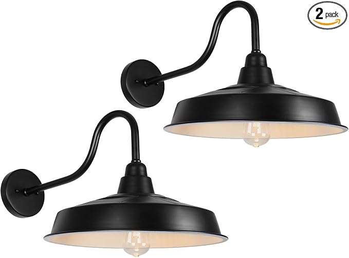 Solar Barn Lights Outdoor, 16 Inch Dome Wall Lights Solar Powered, Farmhouse Exterior Wall Sconce, Industrial Outside Light Fixtures, Rustic Lantern for Garage, Barn, Shed, RZSR020W-2