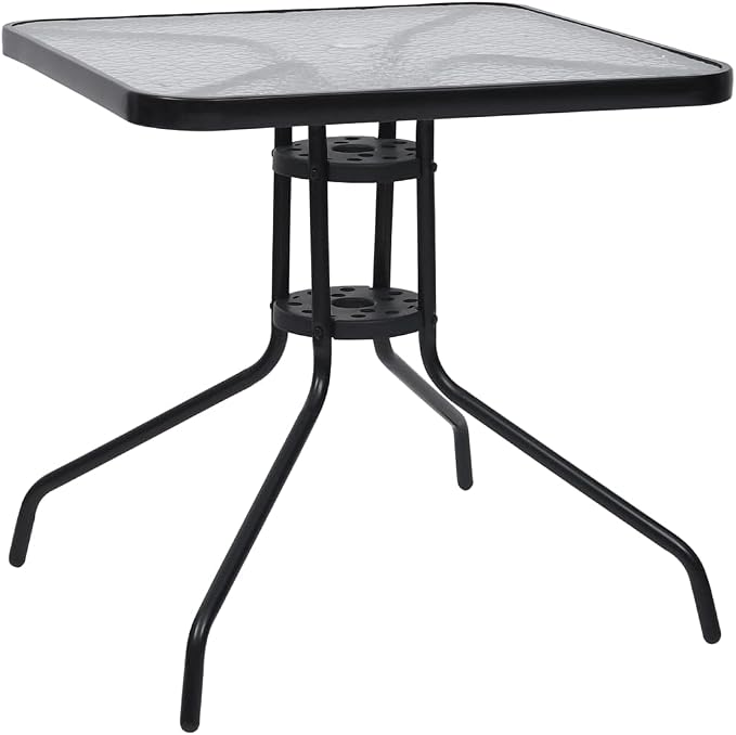 3-Piece Patio Dining Set with Glass Table and 2 Rattan Chairs | Features a square tempered glass table and stackable chairs, ideal for balconies and small outdoor spaces.