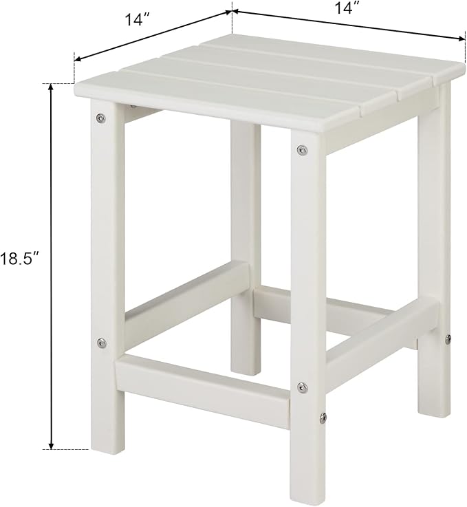 Beach Outdoor Side Table with 2 Layer Storage, Plastic Waterproof and UV Resistant HDPE Adirondack Coffee End Tables, All Weather for Patio, Backyard, Pool, Indoor Use (Square, White)