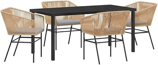 Afuera Living 5-Piece Patio Dining Set, Powder-Coated Steel, Brown Finish, Outdoor Cushions, Tempered Glass Tabletop, Modern Rectangular Design, Seating for 4, Garden Balcony or Terrace Furniture