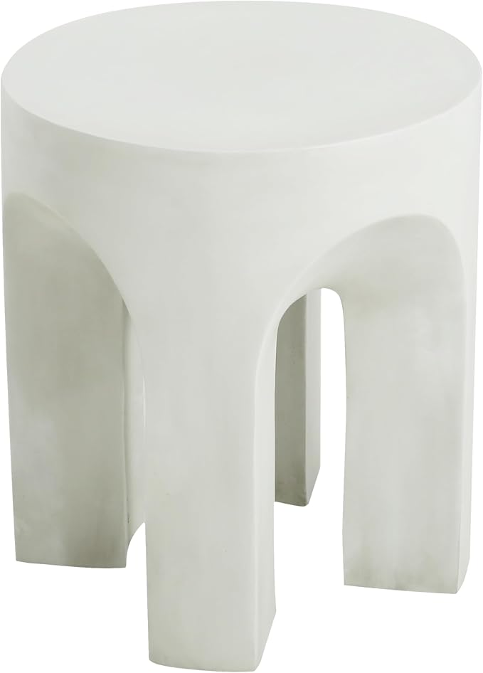 Round Outdoor Side Table, Antique White, No Assembly