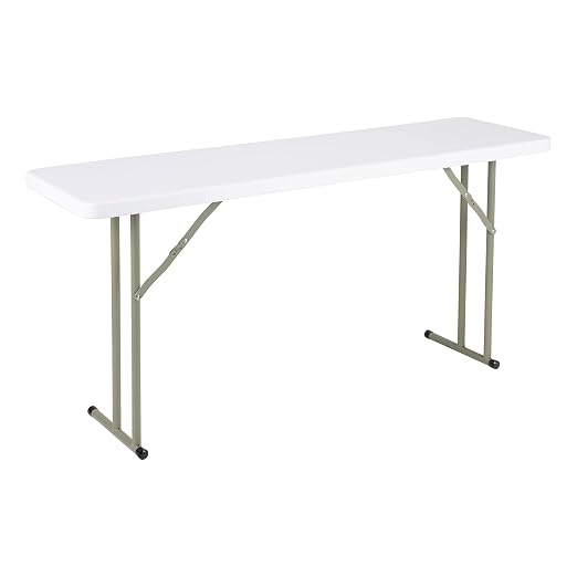 Norwood Commercial Furniture 5' Indoor/Outdoor Folding Training Table, Rectangular Blow-Molded Plastic Folding Training and Event Table, White