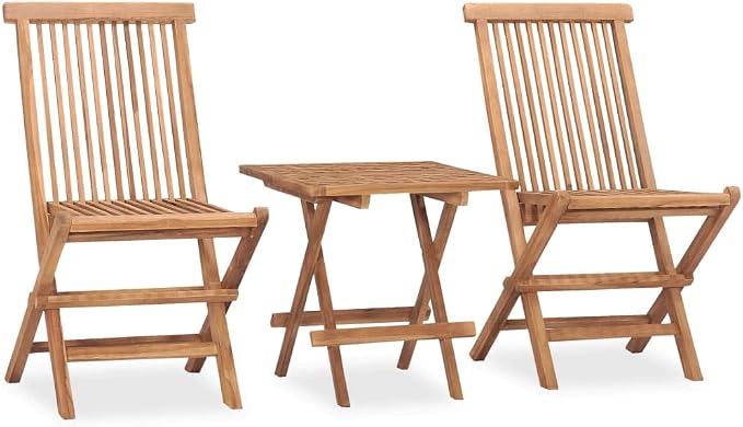3 Piece Folding Patio Dining Set with Cushion Solid Teak Wood Outdoor Table and 2 Chairs for Garden Backyard Balcony Space Saving Easy Storage Water Resistant Gray