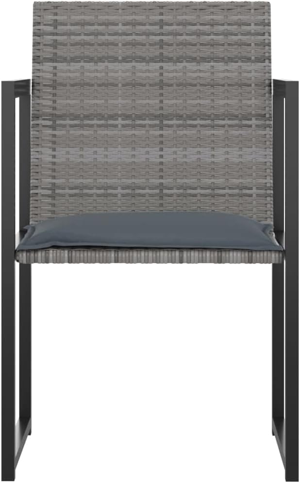 5 Piece Patio Dining Set, Gray Poly Rattan Outdoor Furniture Set with 42.9 Inch Square Tempered Glass Table and 4 Cushioned Chairs for Backyard, Garden and Al Fresco Dining