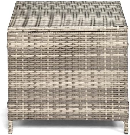 Outdoor PE Wicker Side Table with Storage, Patio Rattan End Table Square Container for Furniture Covers (Grey)